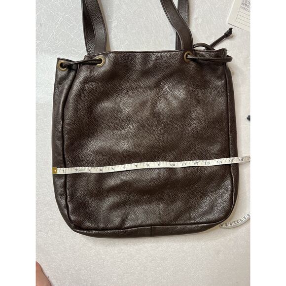 Y2K Hilton Weiner Leather Perforated Purse Studded Brown Bucket Bag Grommets - Picture 2 of 16